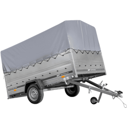 Przyczepka jednoosiowa na resorach 264x150 UNITRAILER GARDEN 265/R KIPP z burtami BIS, stelażem H-800 i pokrowcem szarym