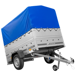Przyczepka jednoosiowa 200x125 UNITRAILER GARDEN 201 KIPP z burtami BIS, stelażem H-800 i pokrowcem niebieskim