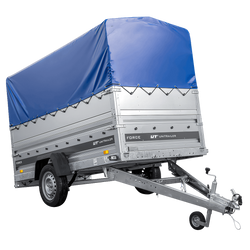 Przyczepka lekka na resorach 264x125 UNITRAILER FORCE 264/R KIPP z burtami BIS, stelażem H-800 i pokrowcem niebieskim