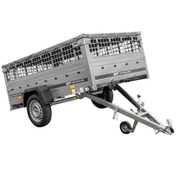 Przyczepka samochodowa 230x125 UNITRAILER GARDEN 230 KIPP z burtami siatkowymi i pokrowcem szarym