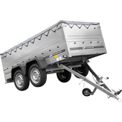 Przyczepka dwuosiowa 264x125 UNITRAILER GARDEN 264/2 KIPP z burtami BIS, stelażem H-0 i pokrowcem szarym